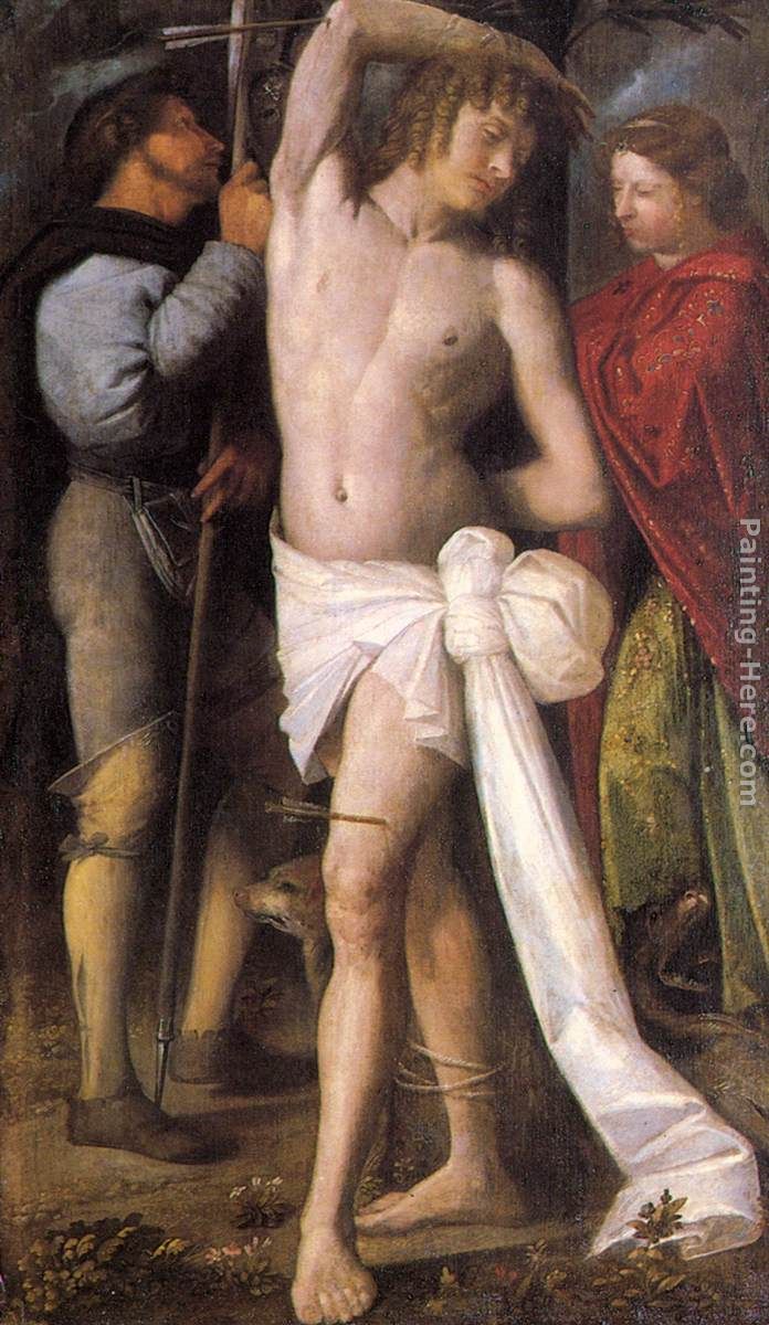 St Sebastian between St Roch and St Margaret painting - Giovanni Cariani St Sebastian between St Roch and St Margaret art painting